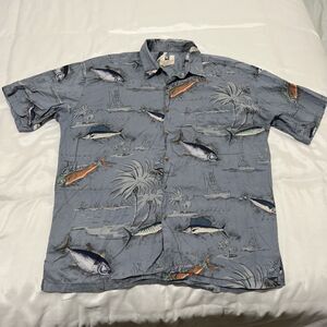 Kahala Hawaii Sportfish Aloha Shirt Nautical Boat Fish Name Print Mens L